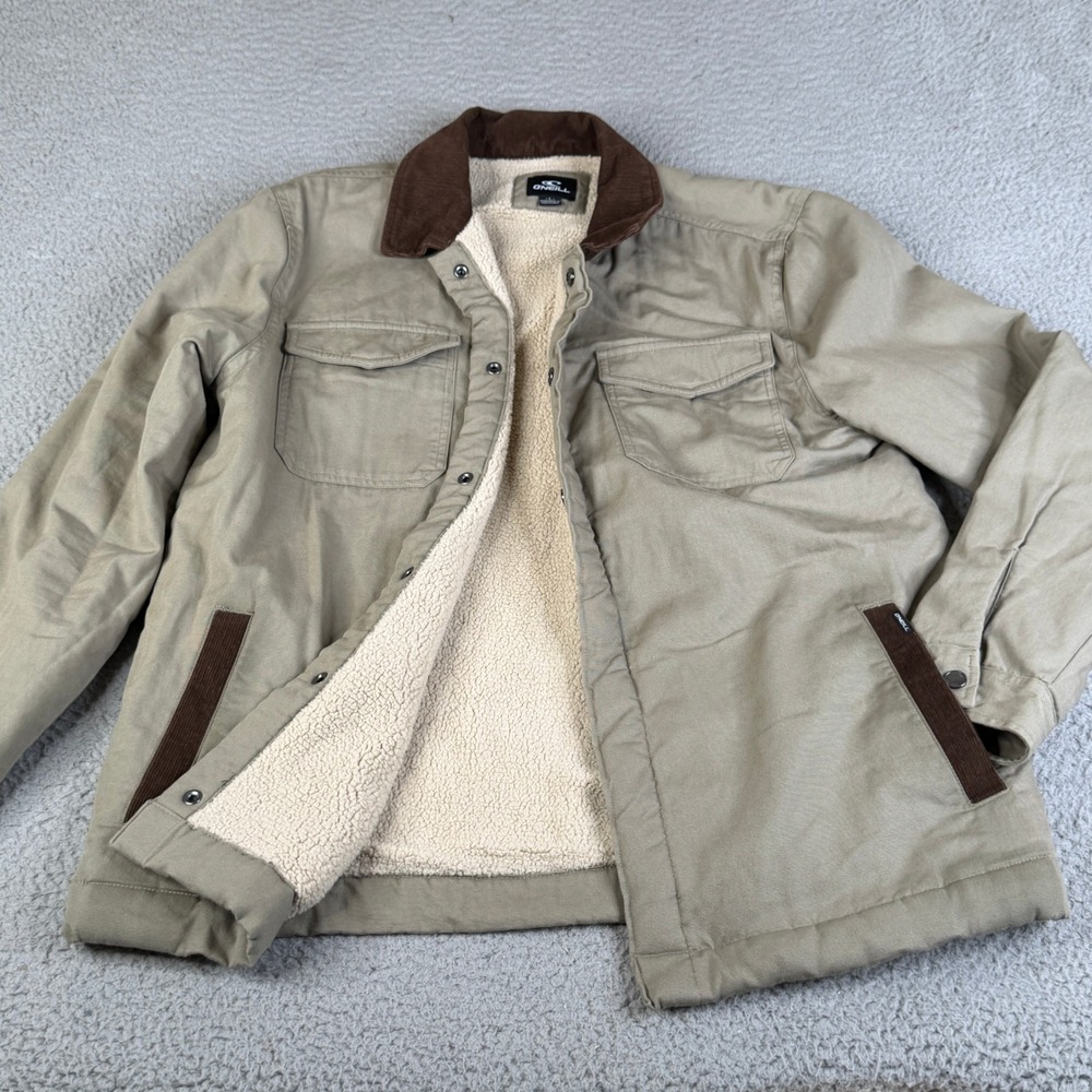 O'Neill Jacket Mens L Tan Sherpa Lined Canvas Corduroy Collar Standard Fit Coat